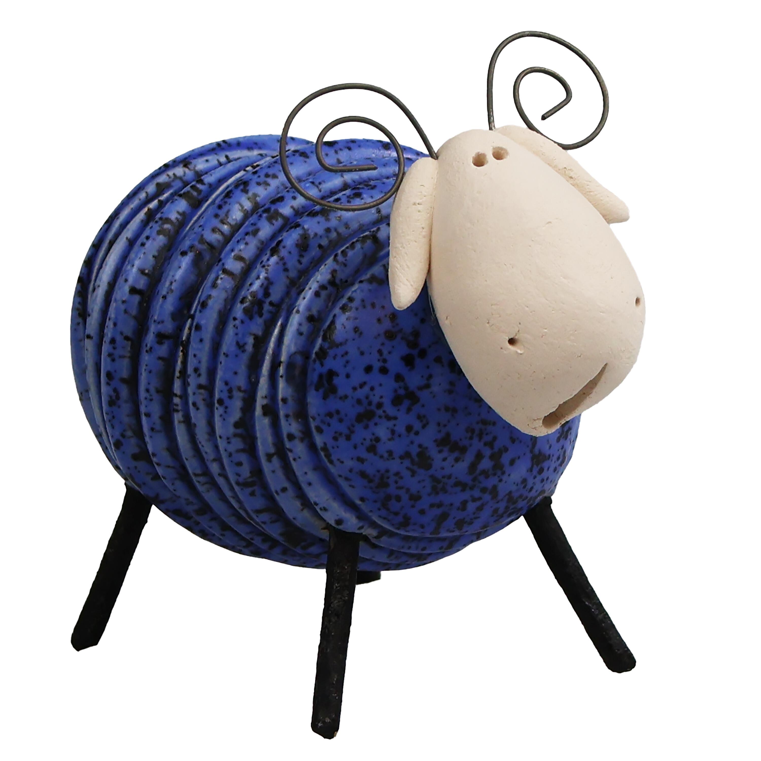 Handmade Ceramic Sheared Ram with Wire Legs and Horns Figurine | 6 Colours