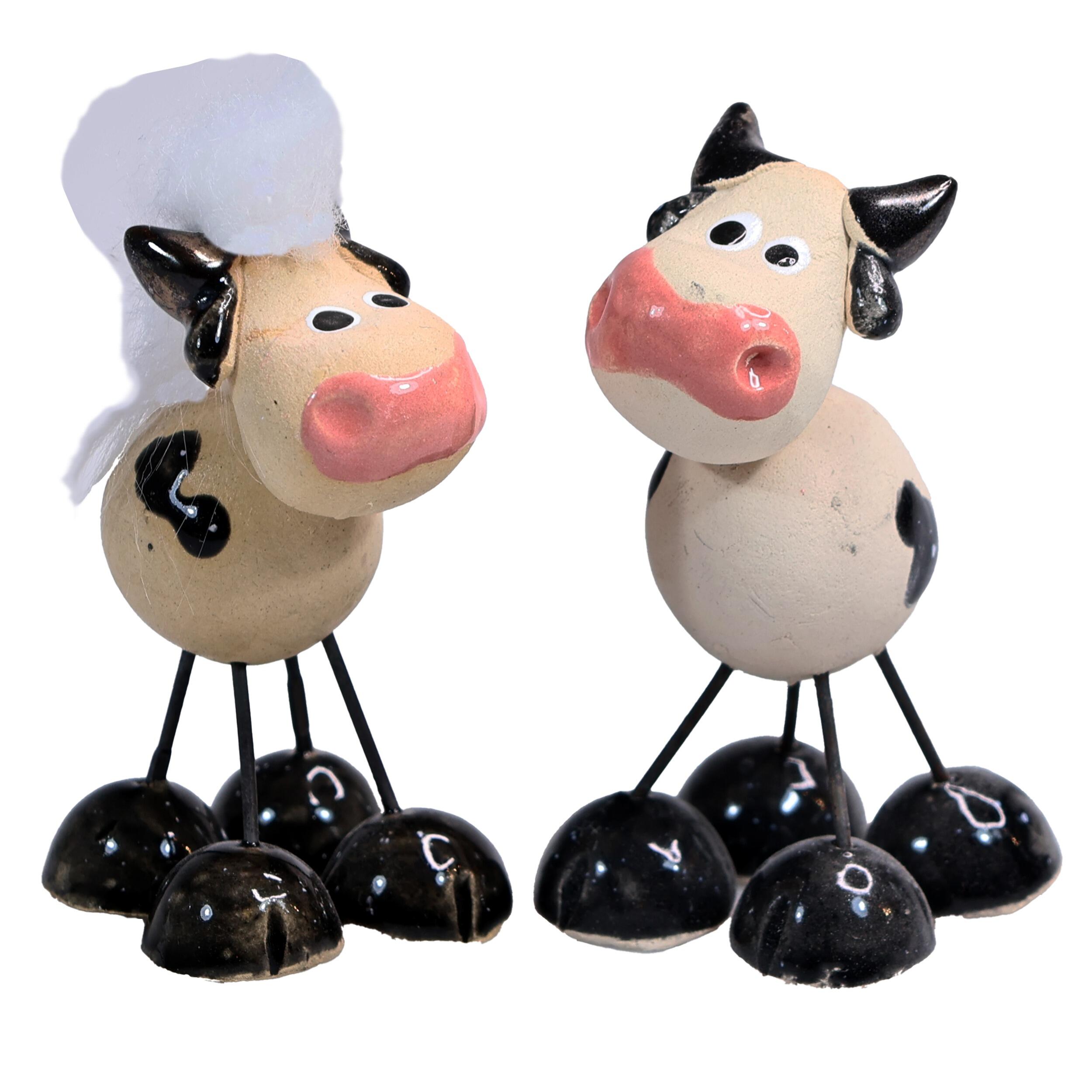 Quirky Handmade Ceramic Mini Cows with Wire Legs