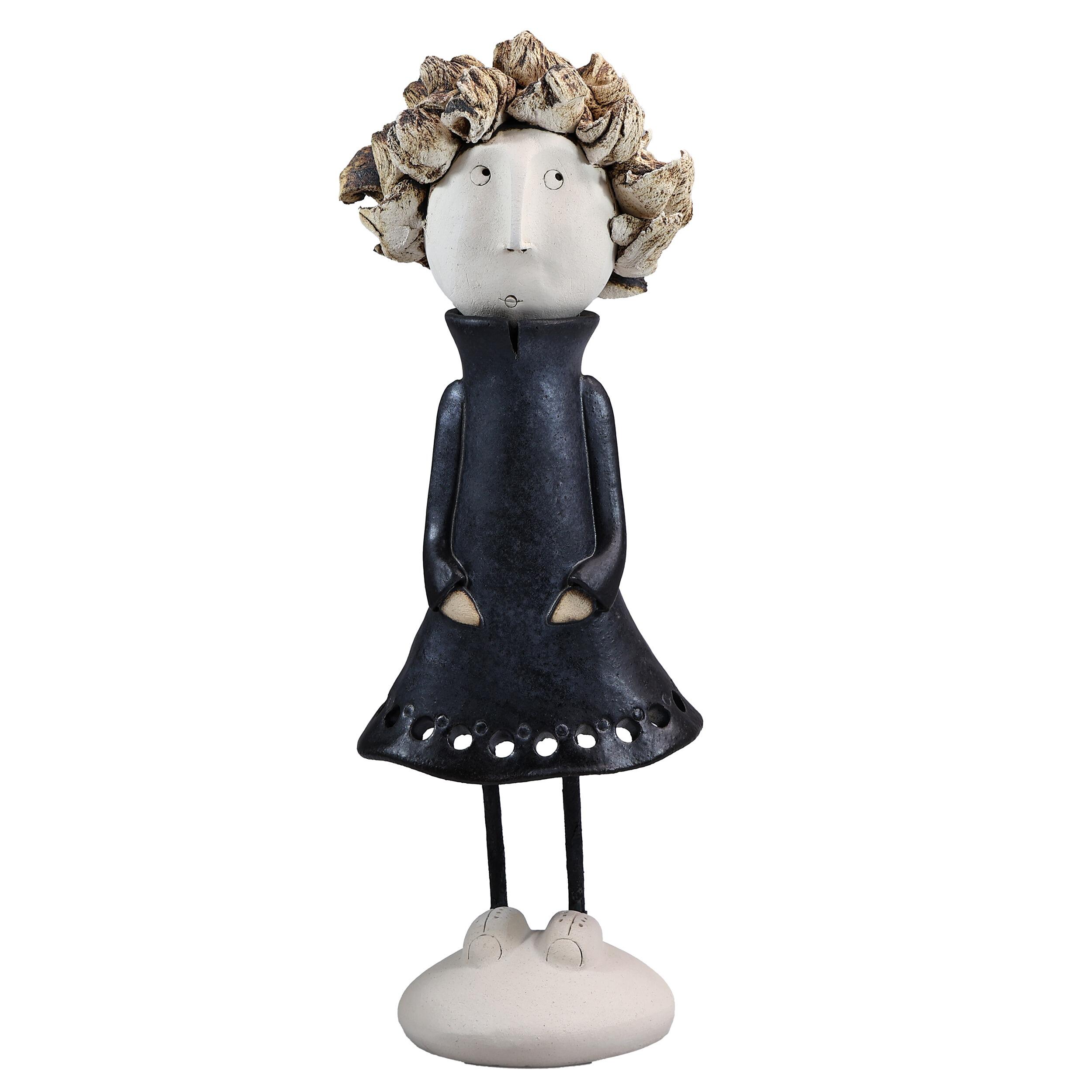 Handmade Ceramic Girl Figurine with Spiky Hair | Couples Home Décor Gift