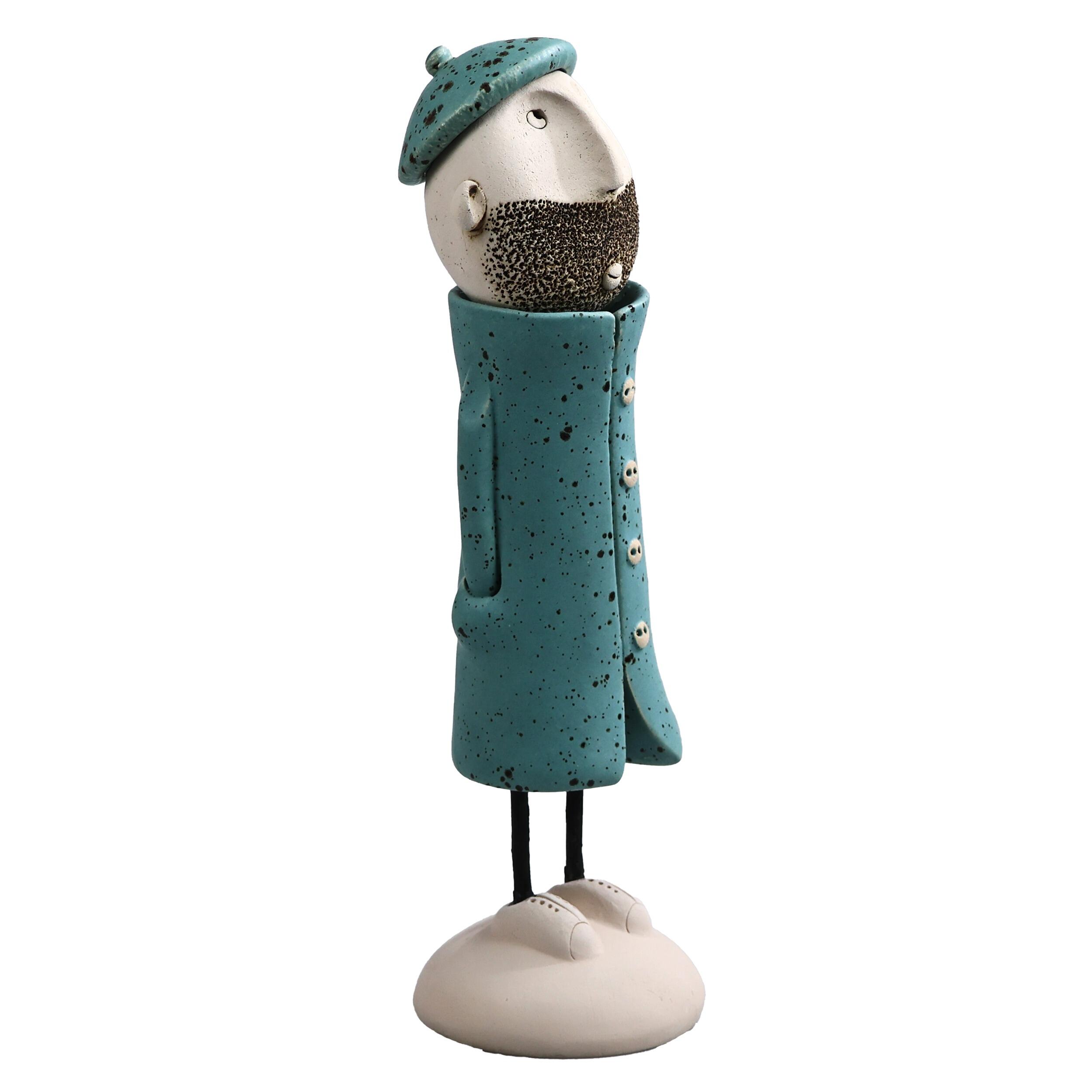 Handmade Ceramic Bearded Man Figurine in Great Coat | Couples Home Décor Gift