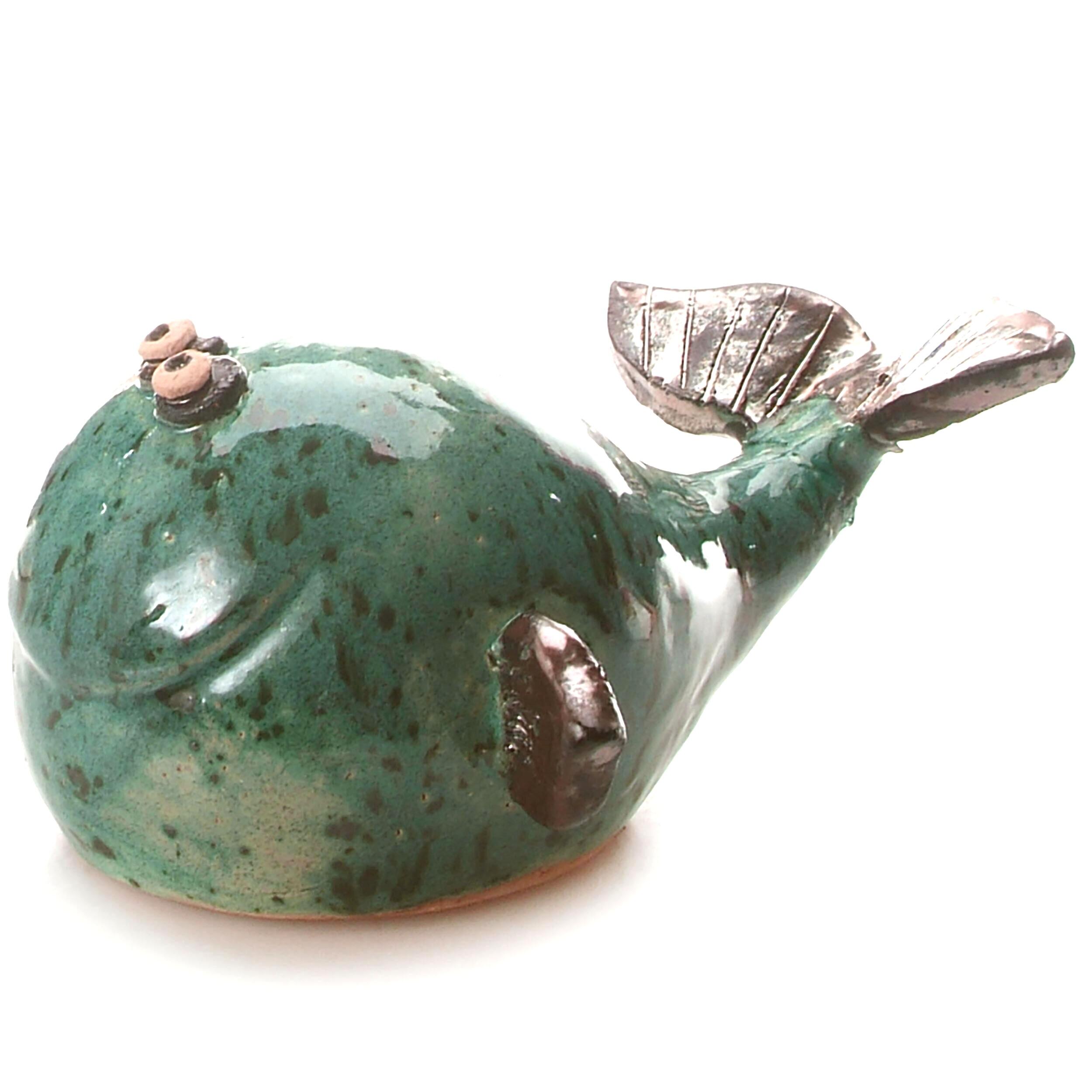 Ceramic Smiling Whale | Quirky Whale Ornament | Mini Coastal Decor | Cute Nautical Pottery Gift