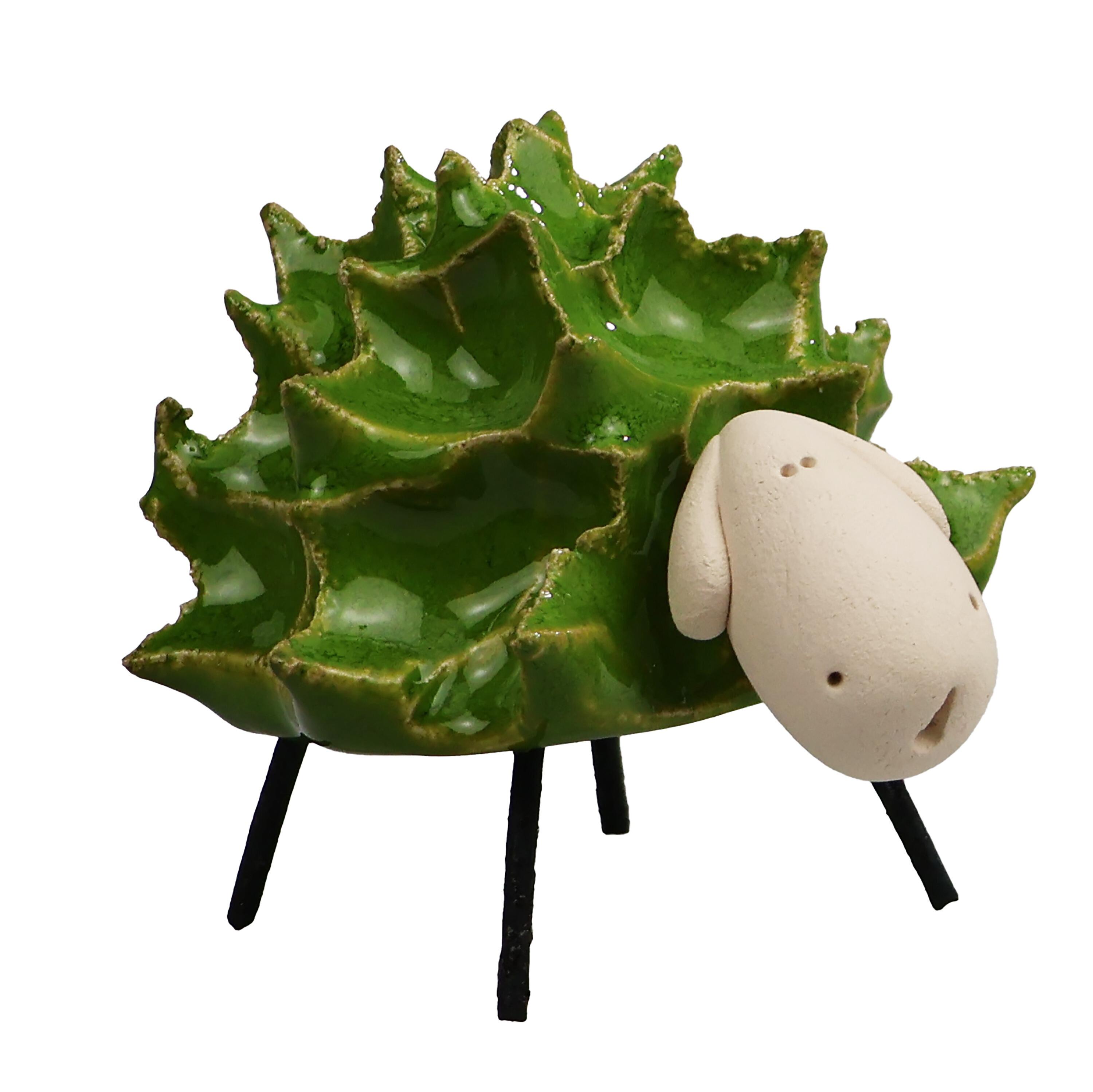 Baby fluffy sheep handmade ceramic ornament with metal legs. Cute, charming décor and a perfect gift for animal lovers.