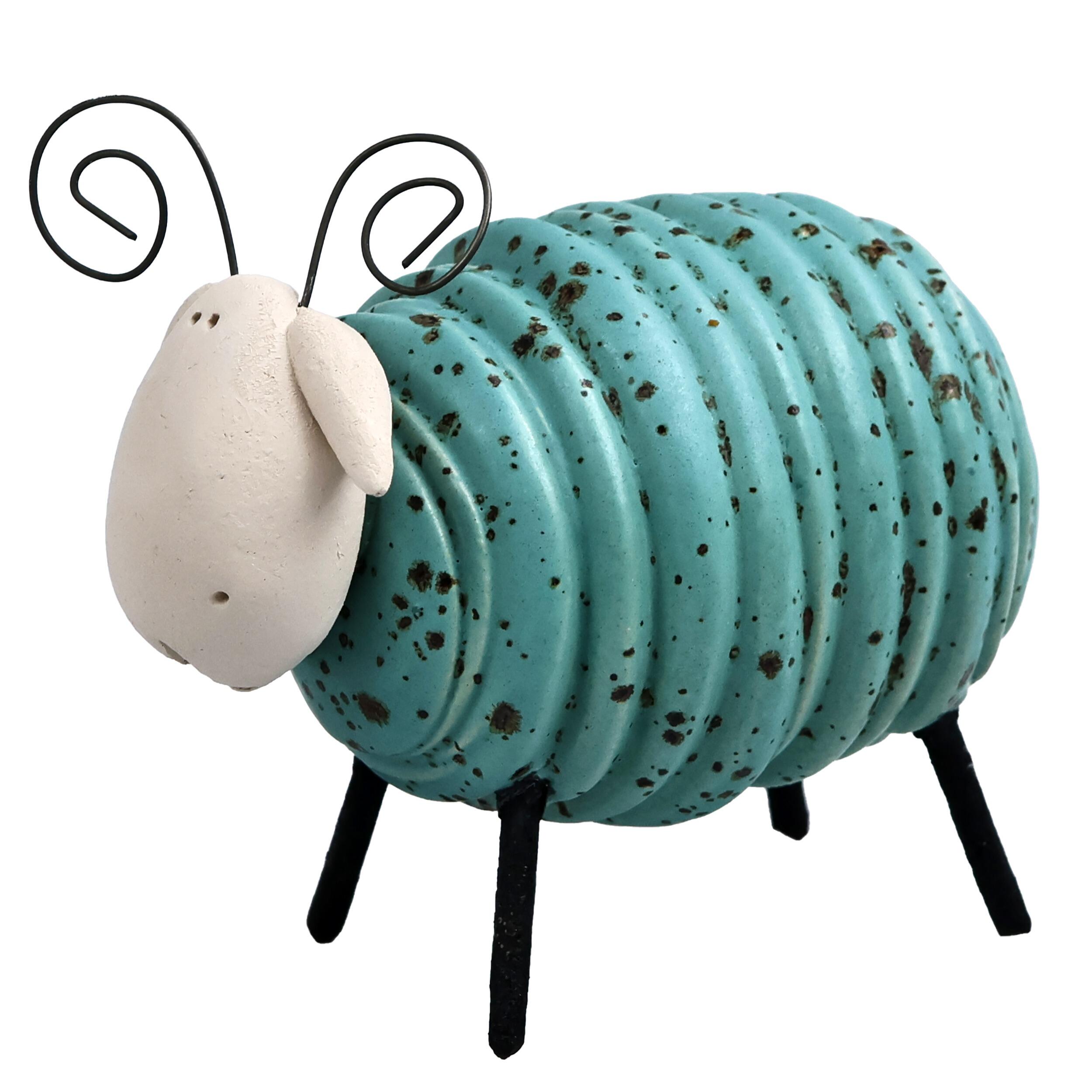 Handmade Ceramic Sheared Ram with Wire Legs and Horns Figurine | 6 Colours