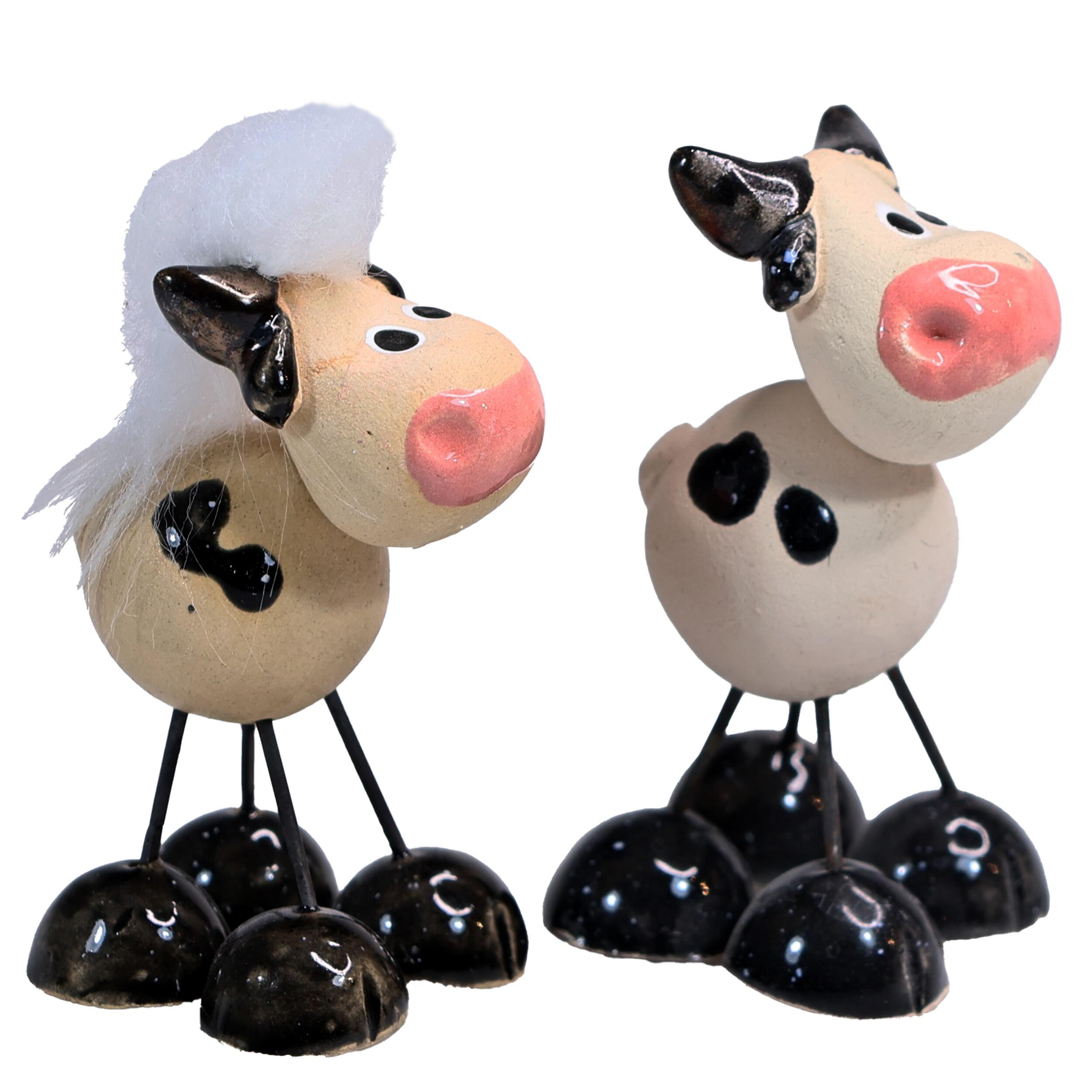 Quirky Handmade Ceramic Mini Cows with Wire Legs
