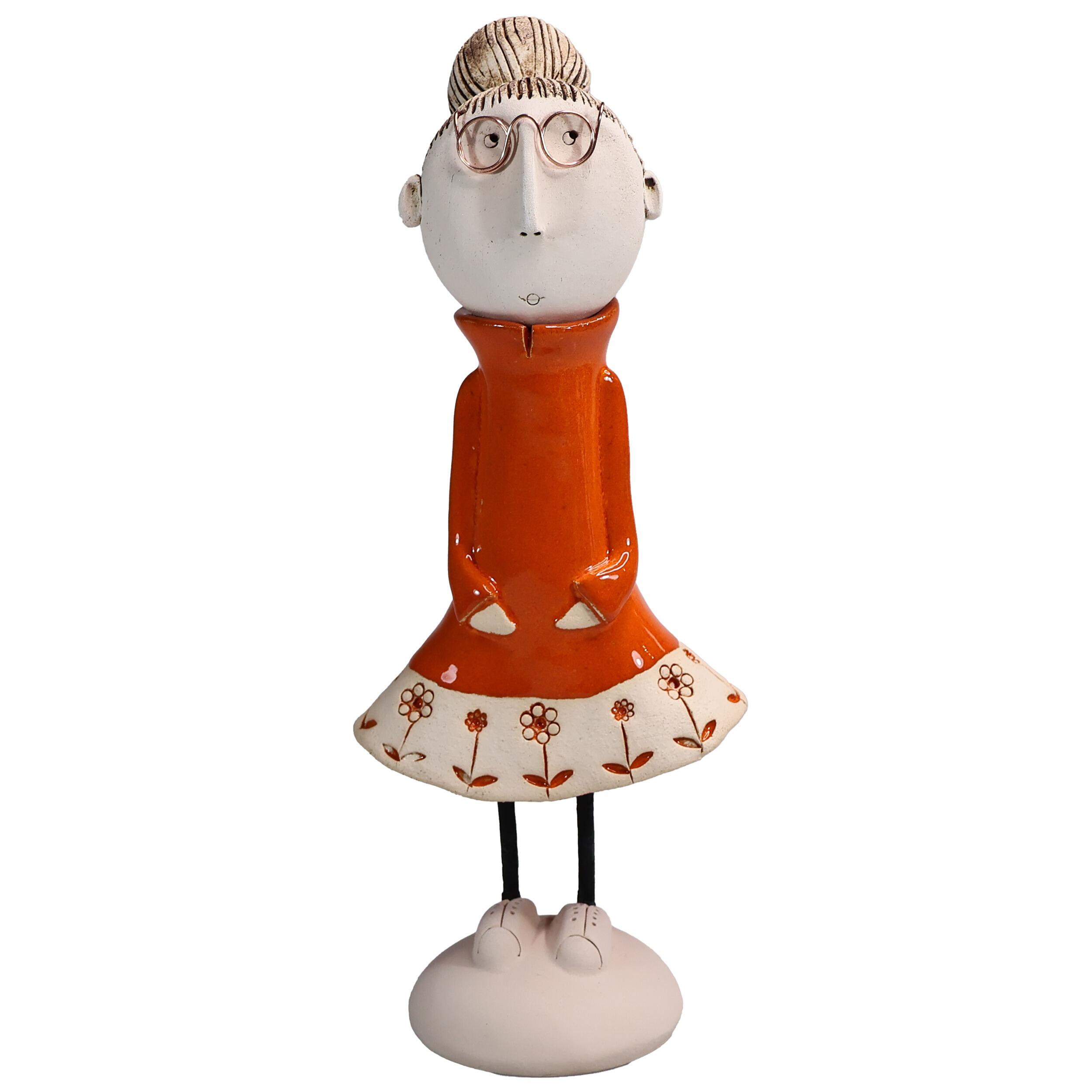 Handmade Ceramic Girl Figurine with Bun Hairstyle | Couples Home Décor Gift