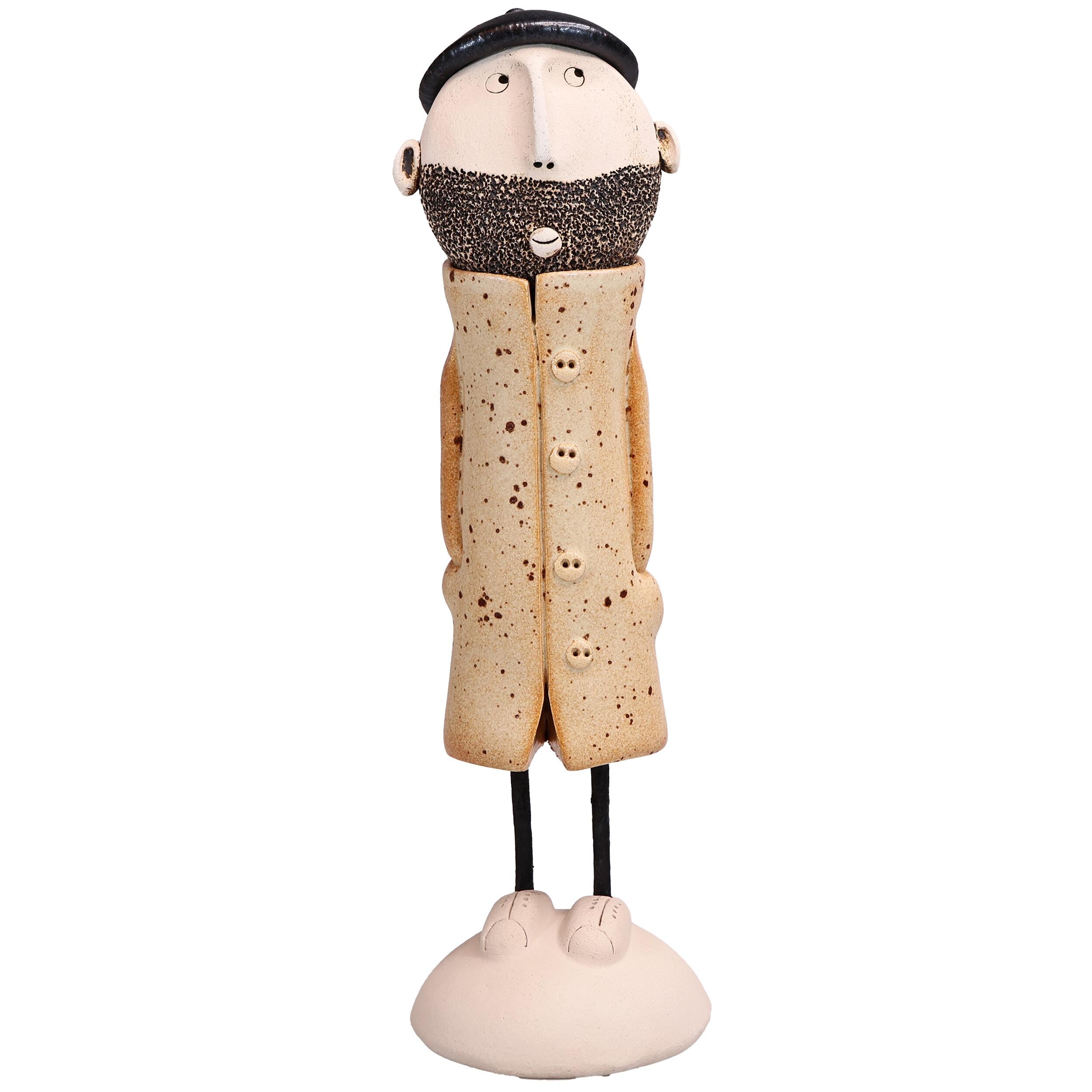 Handmade Ceramic Bearded Man Figurine in Great Coat | Couples Home Décor Gift