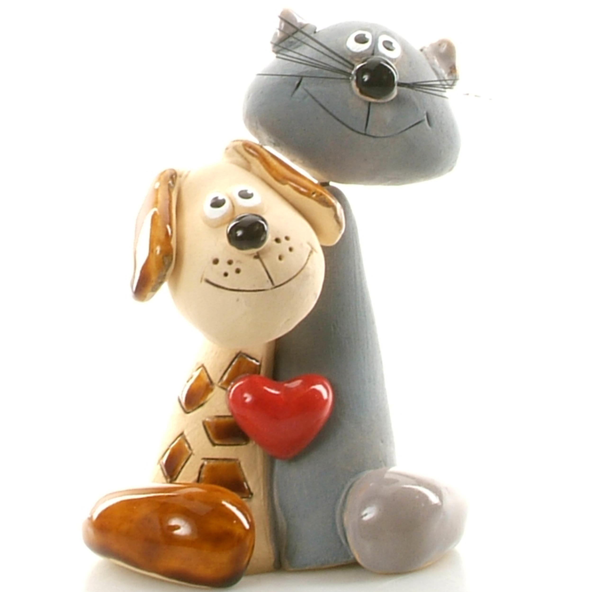 Magical Cat and Dog Pair with Red Heart | Handmade Gift