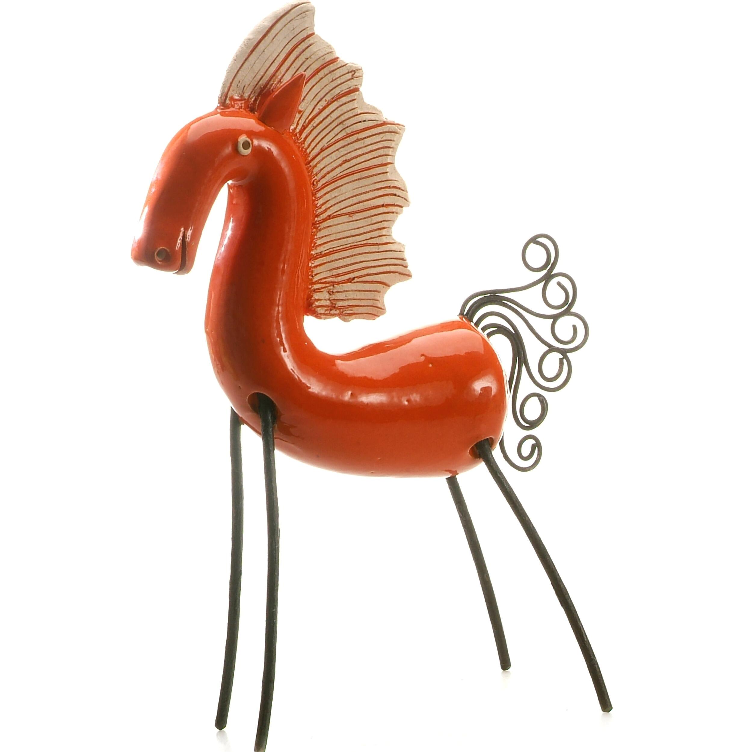 Contemporary Ceramic Horse Statue in Orange