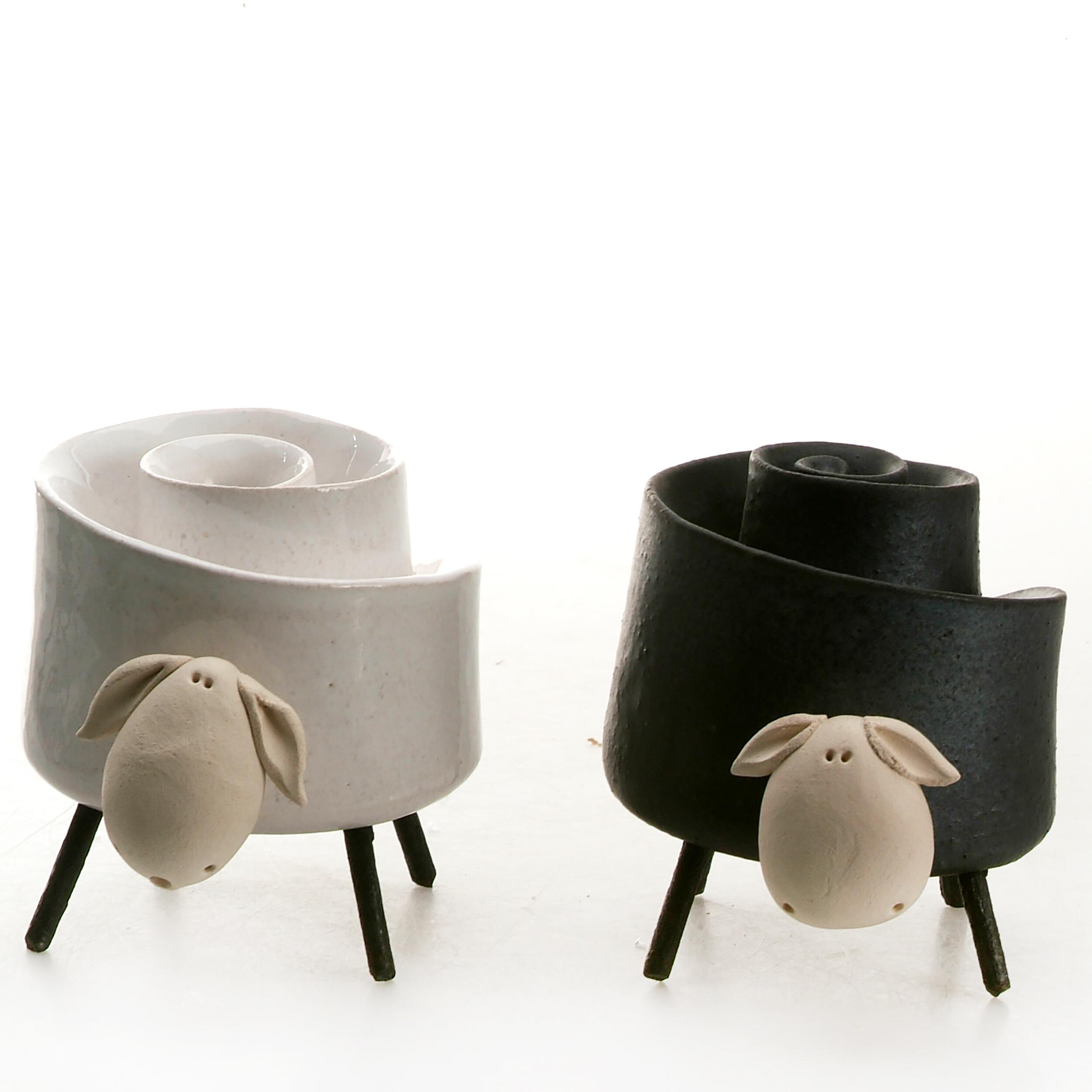 Handmade Mr & Mrs Twist Sheep Ceramic Ornament with whimsical wire legs, crafted from ceramic and metal. Available in 4 styles, blending contemporary and farmhouse styles, perfect for a unique and charming decor in modern urban chic settings.