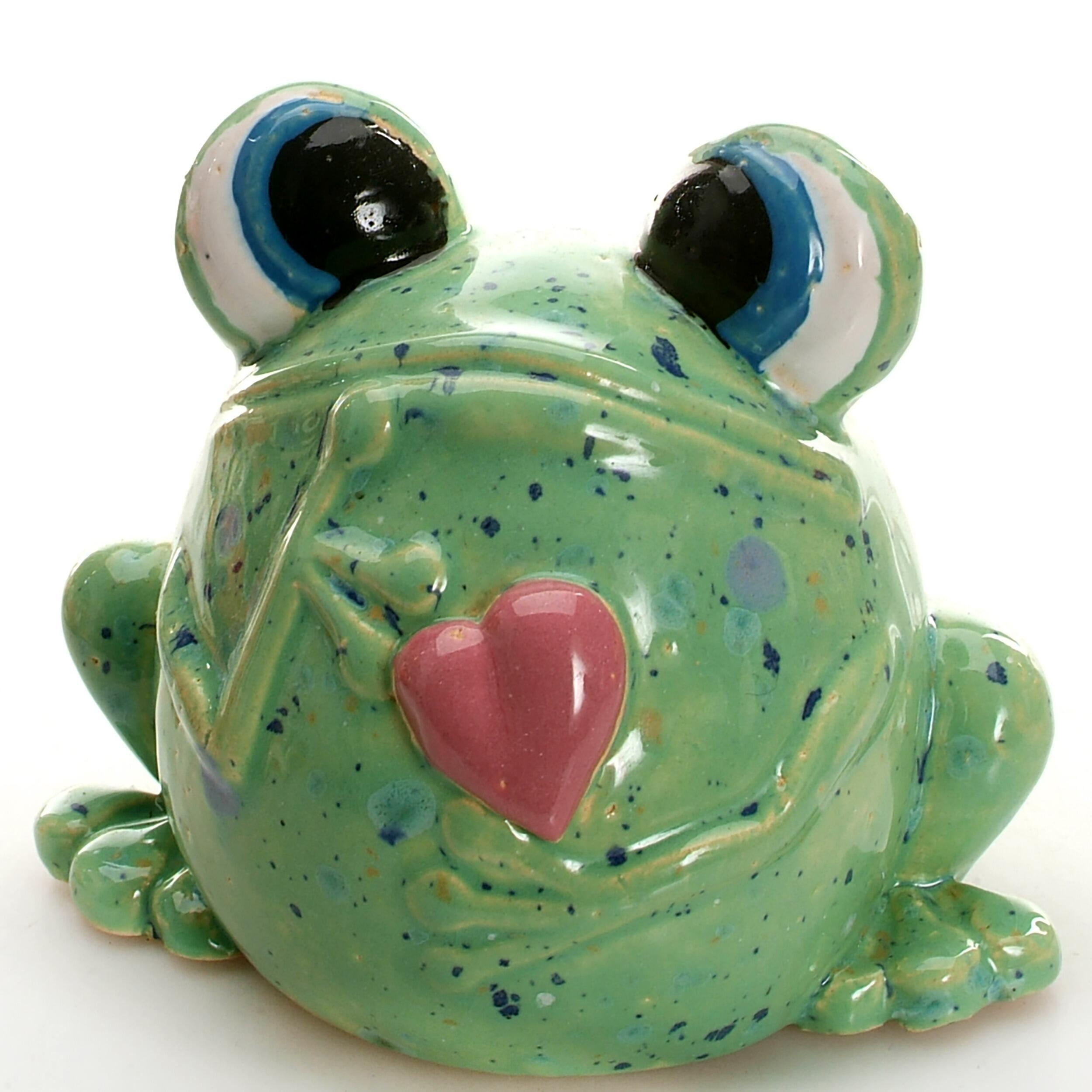 Handmade Ceramic Googly Eyed Frog with Heart