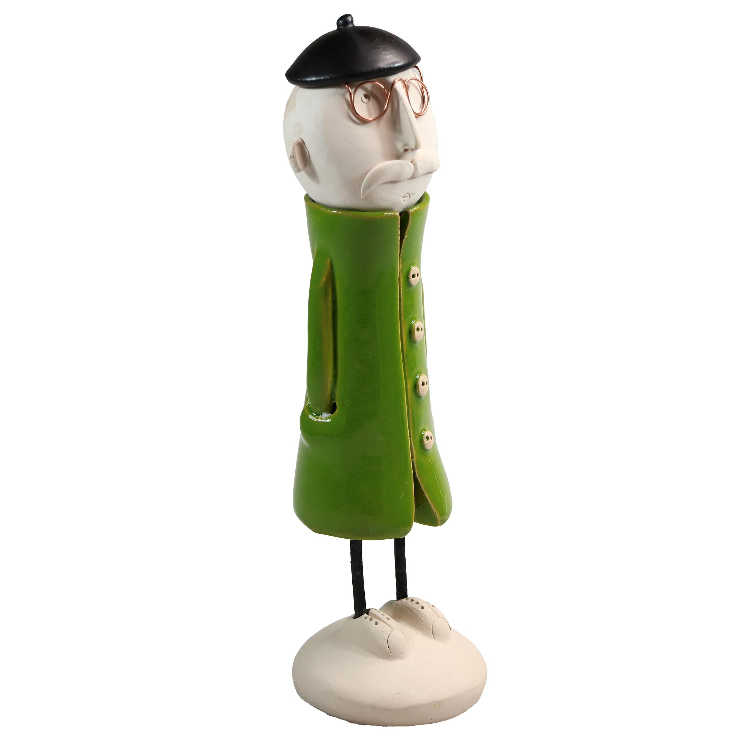 Green Olive Man in a Great Coat with Moustache