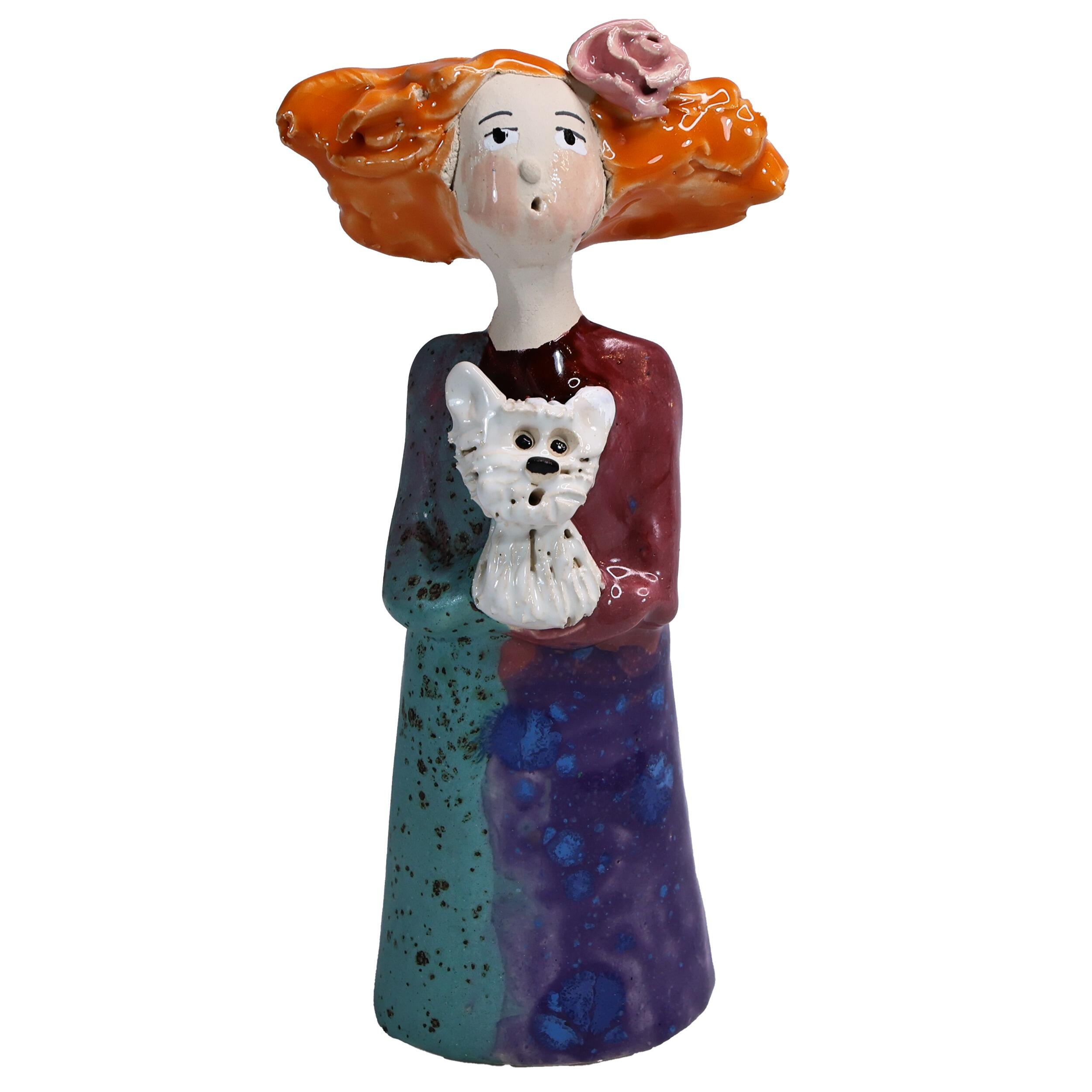 Quirky Ginger Hair Dog Lady Charming Figurine with White Westie