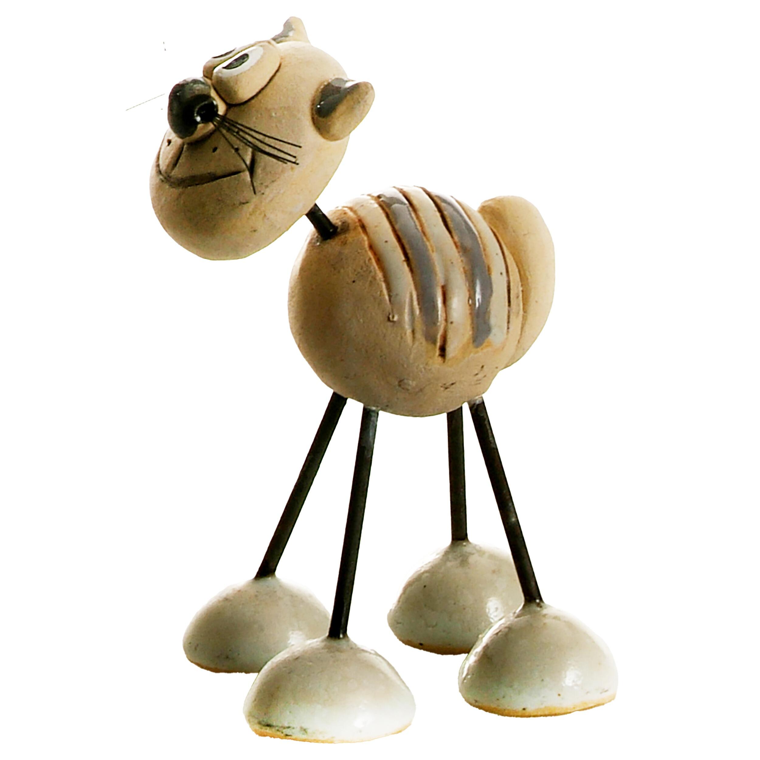 Quirky Stripy Cat with Wire Legs Figurine