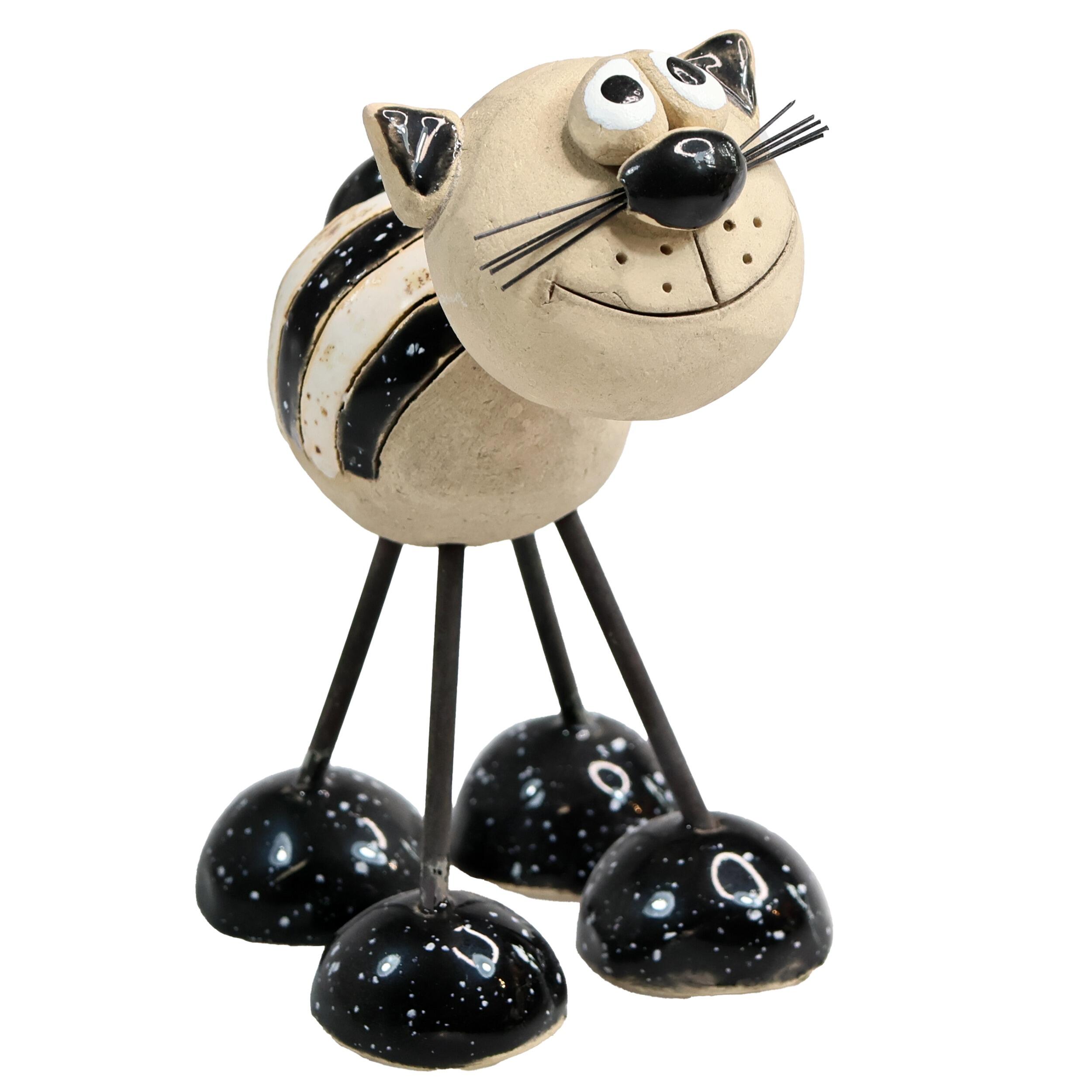 Quirky Stripy Cat with Wire Legs Figurine