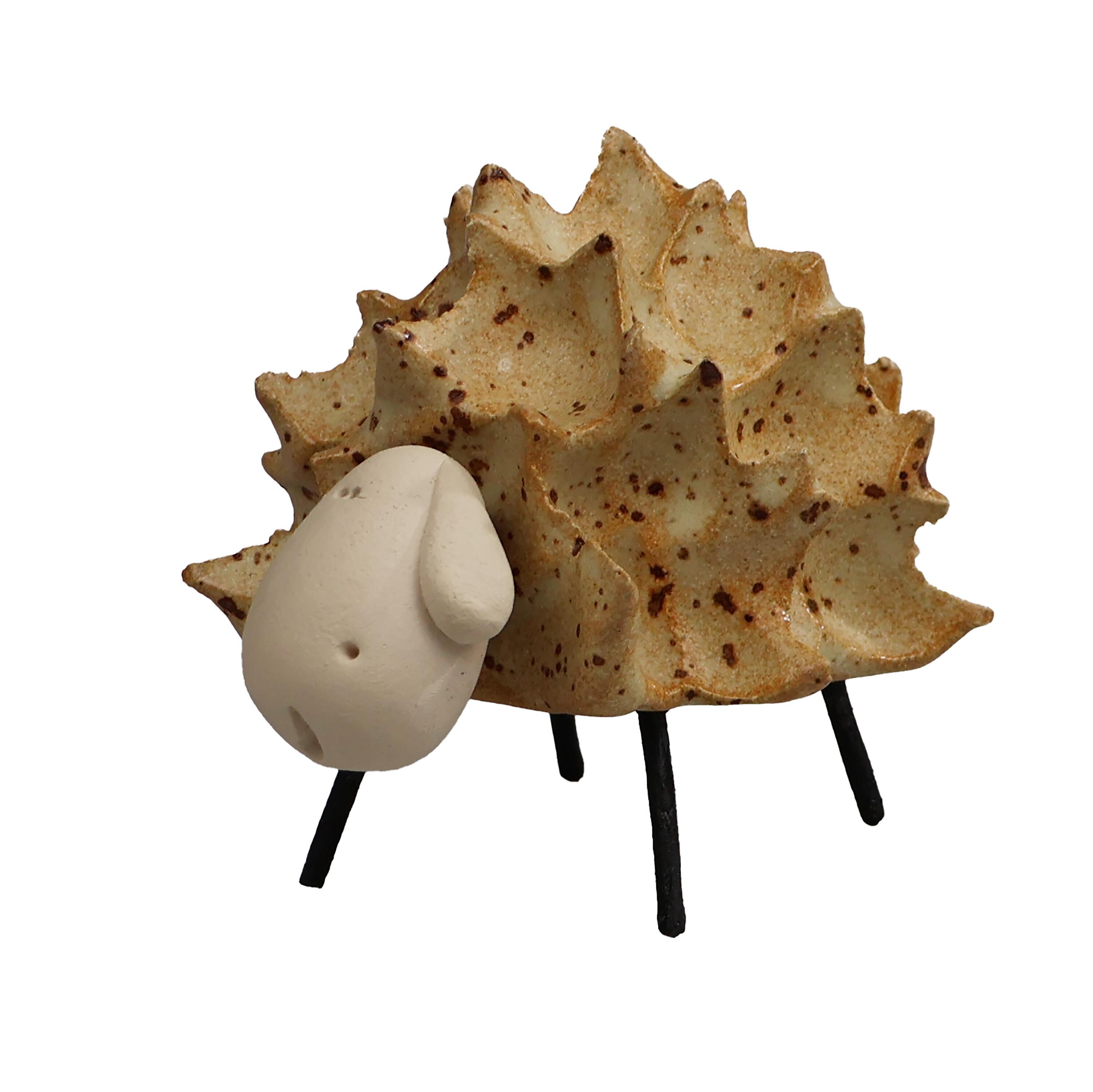 Baby fluffy sheep handmade ceramic ornament with metal legs. Cute, charming décor and a perfect gift for animal lovers.
