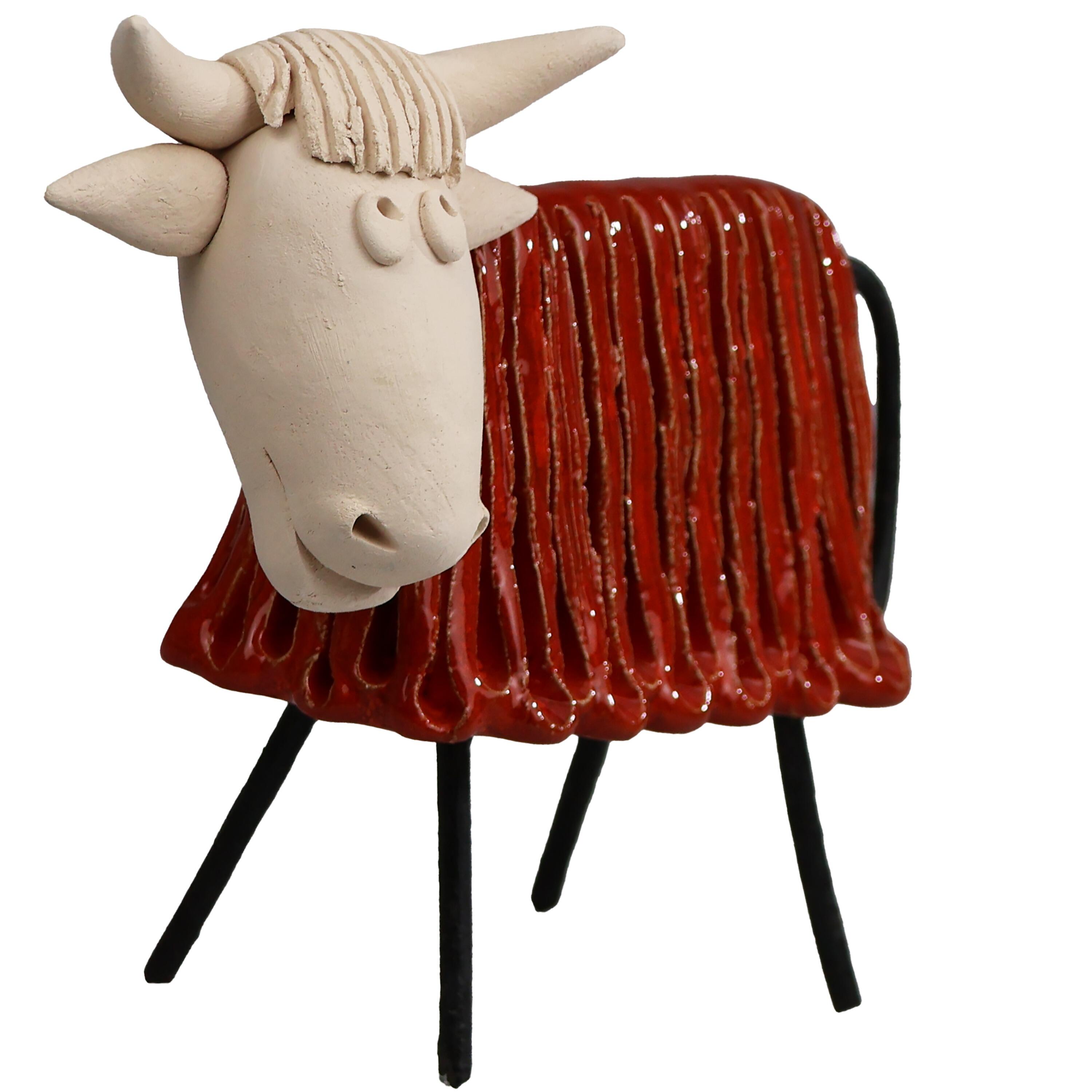 Handmade Ceramic Highland Cow Statue in Various Colours