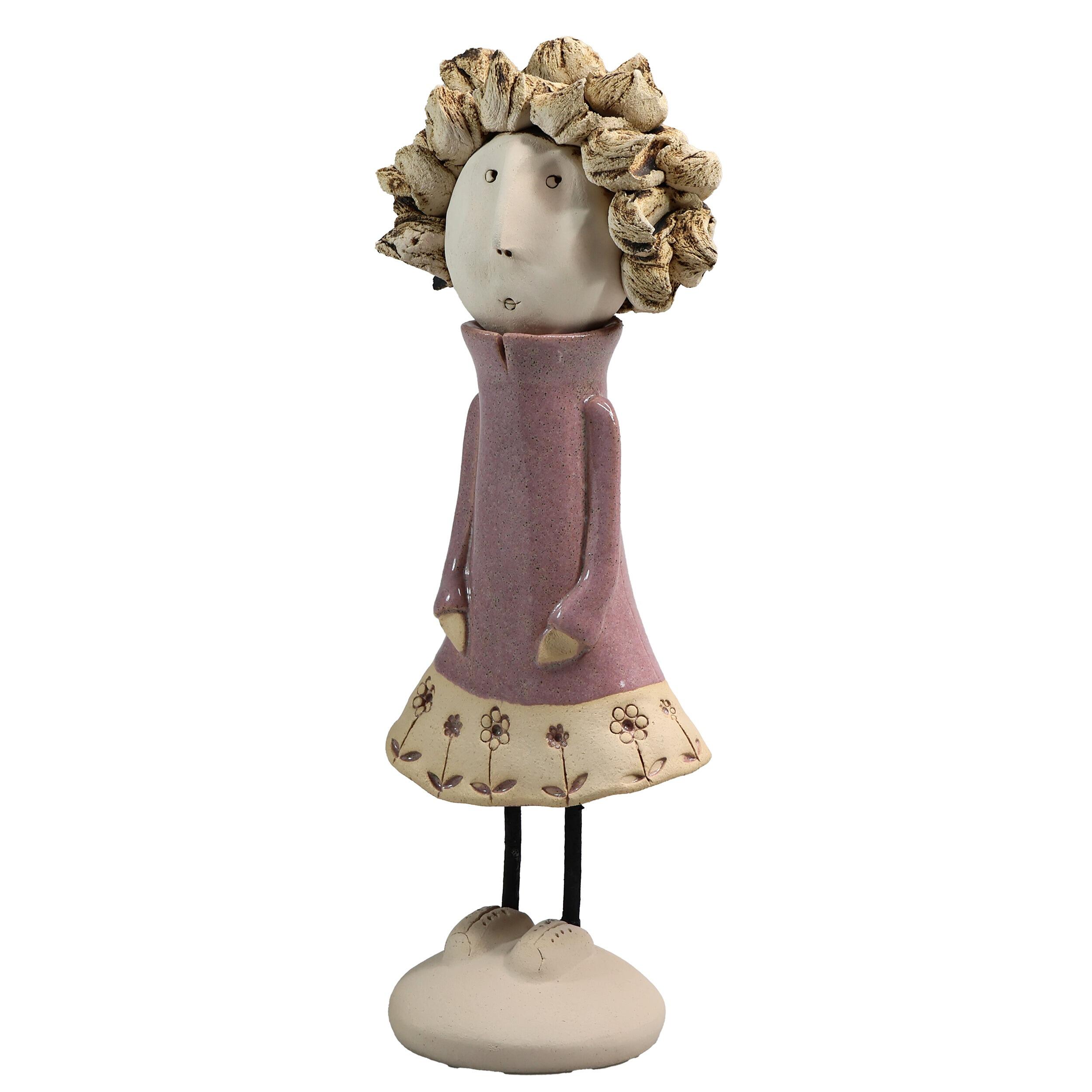 Handmade Ceramic Girl Figurine with Spiky Hair | Couples Home Décor Gift