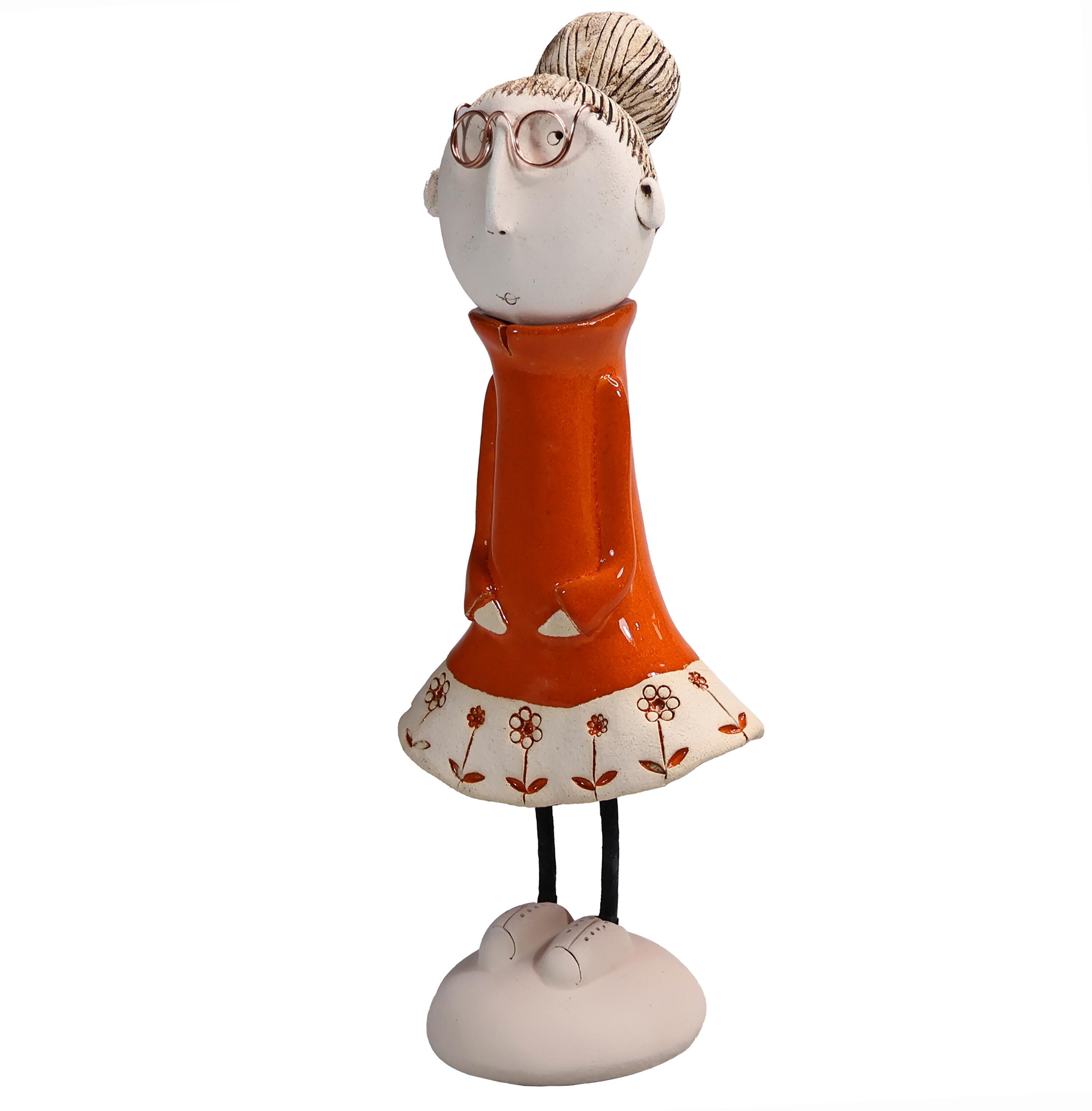 Handmade Ceramic Girl Figurine with Bun Hairstyle | Couples Home Décor Gift