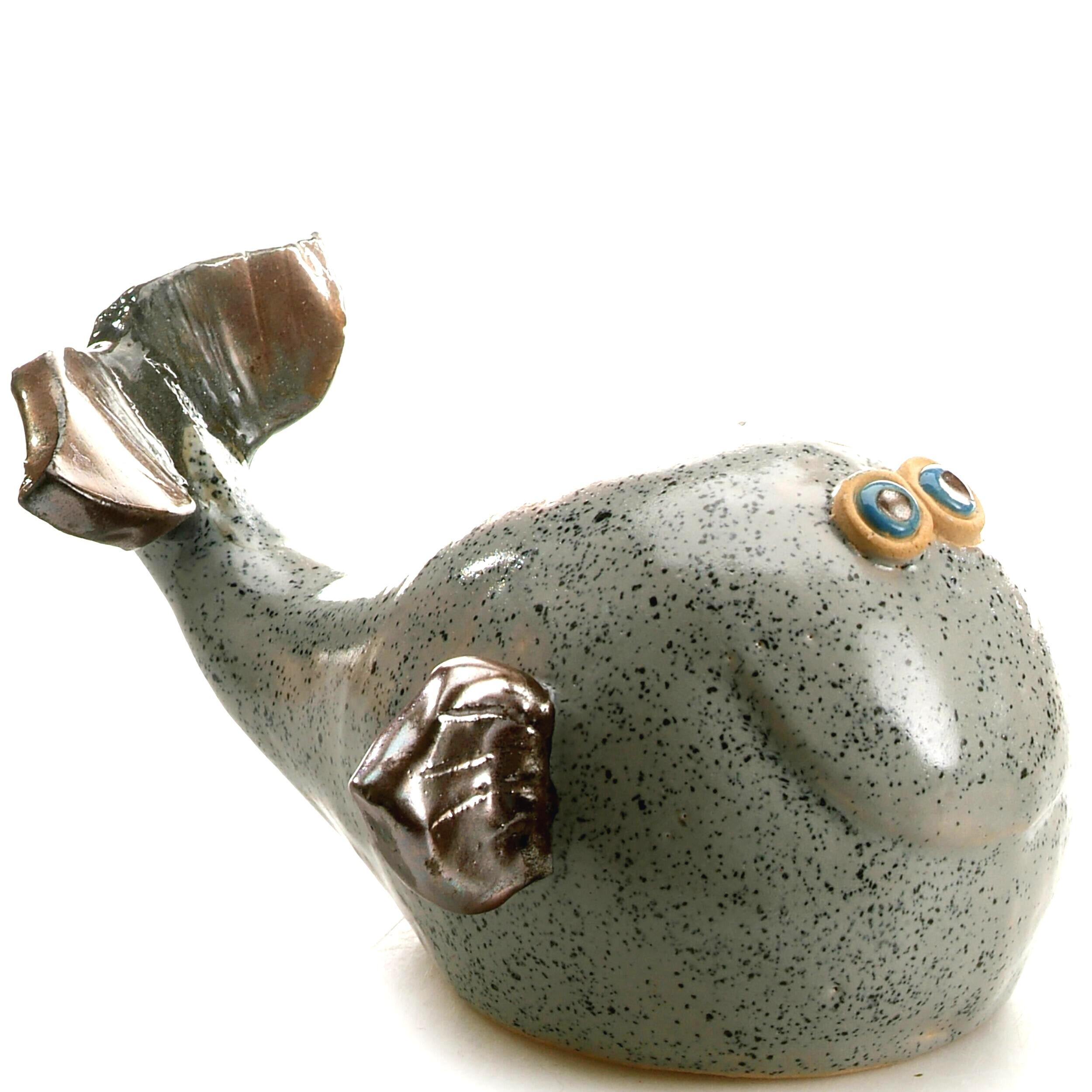 Ceramic Smiling Whale | Quirky Whale Ornament | Mini Coastal Decor | Cute Nautical Pottery Gift