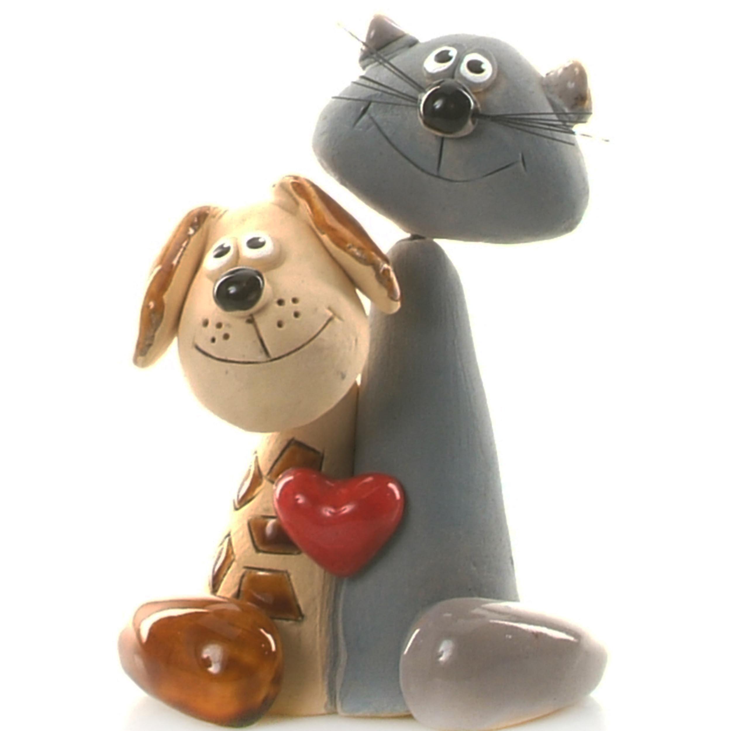Magical Cat and Dog Pair with Red Heart | Handmade Gift