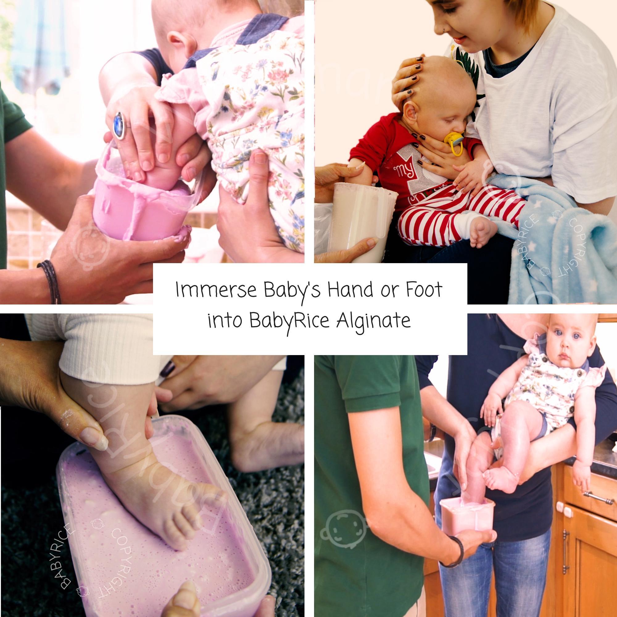 Immerse baby's hand and foot into the alginate
