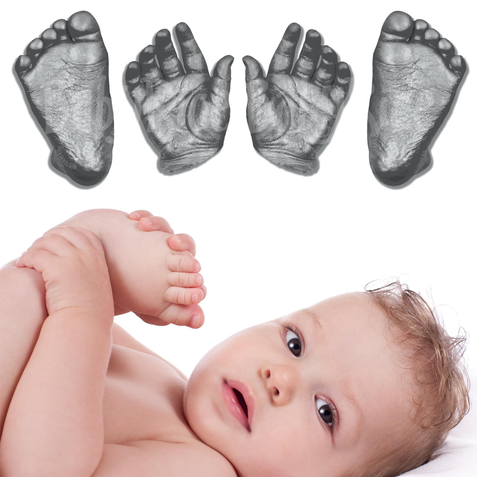 New Large Baby Casting Kit Silver Hand Foot Casts Christening Gift  Black Frame 