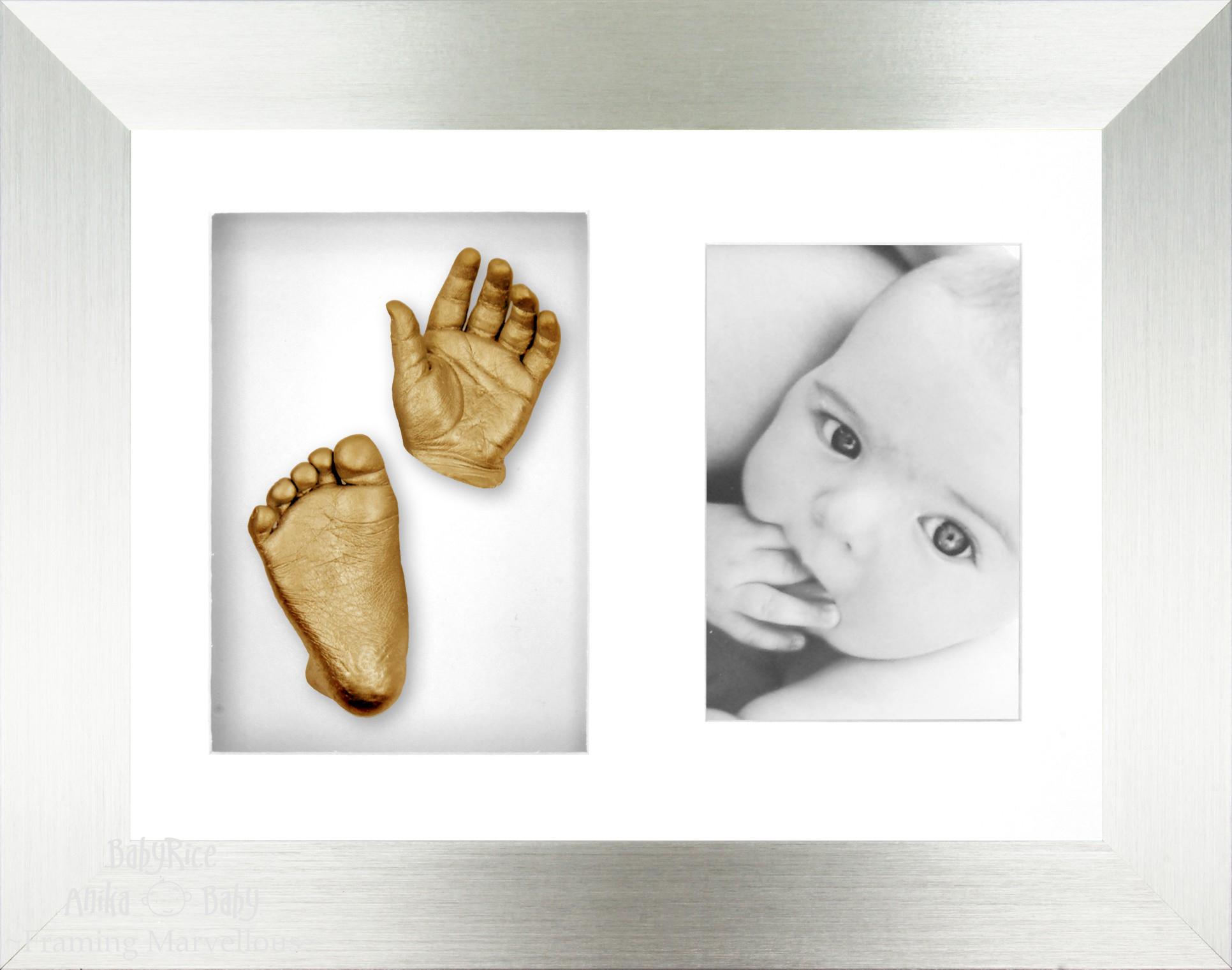 Baby Casting Kit with Silver Photo and Casts Display Frame White Inserts / Gold Paint