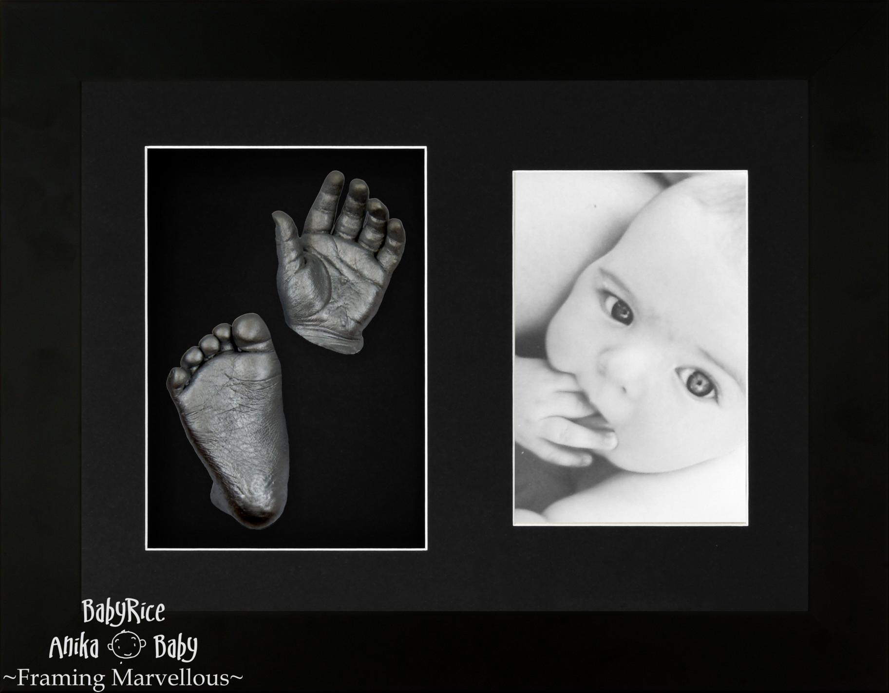 Baby Casting Kit with Black Photo and Casts Display Frame Black Inserts / Pewter Paint