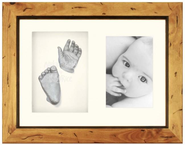 Baby Foot Mould Kit Hand Moulding Set Wood Frame Silver