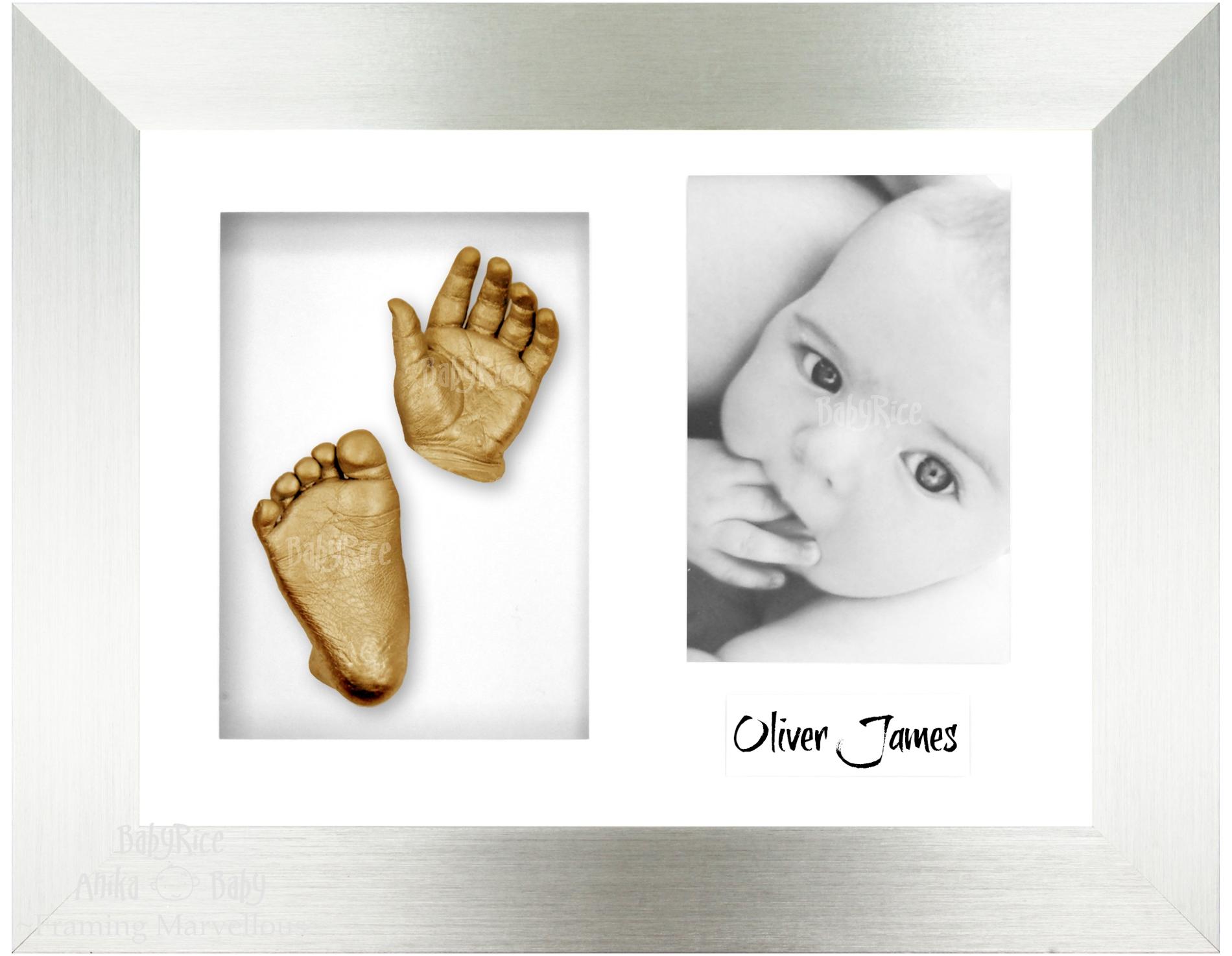 Silver Frame, White Mount, Golden Baby Hand Foot Cast