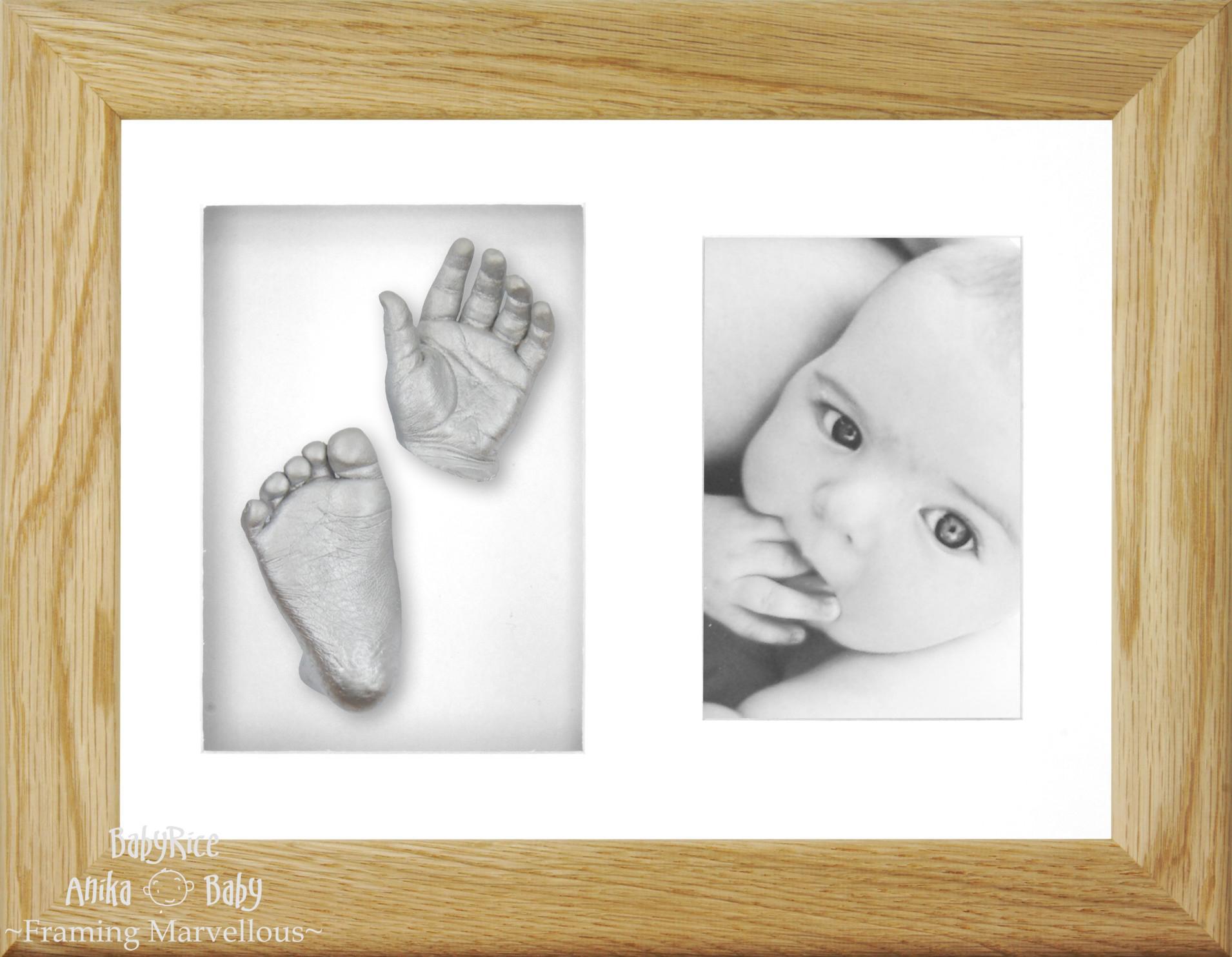 Baby Hand Foot Moulding Kit Silver with Oak Frame Set
