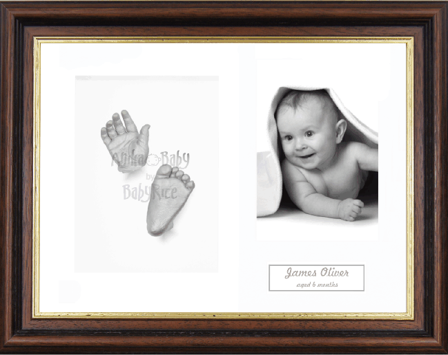 Baby Casting Kit, Mahogany Frame, Silver Hands Feet Casts