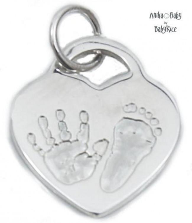 Baby Child Handprints Footprints Solid Sterling Silver Heart Charm