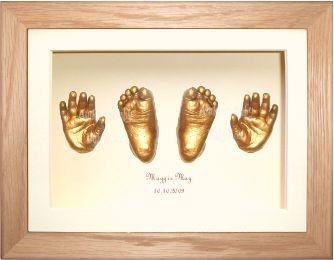 Large Baby Casting Kit 11.5x8.5" Solid Oak Frame / Gold