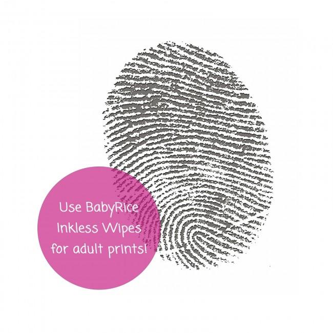 Use BabyRice inkless printing wipes to take adult hand and finger prints