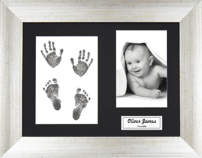 Baby Gift Hand & Footprint Kit Antique Silver Frame Black Inkless