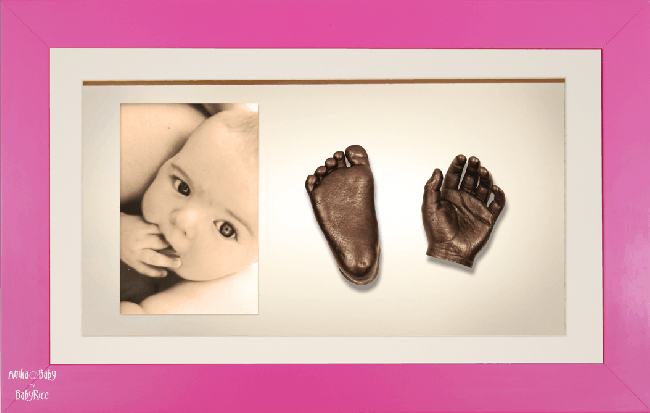 Large, Twins Baby Hand Foot Casting Kit / Strong Pink Frame / Bronze