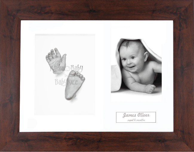 Baby Casting Kit, Mahogany Effect Frame, Silver Painted Hands Feet