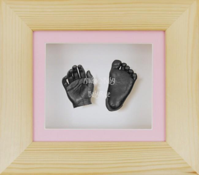Baby Casting Kit Natural Pine Frame Pink White Display Pewter paint