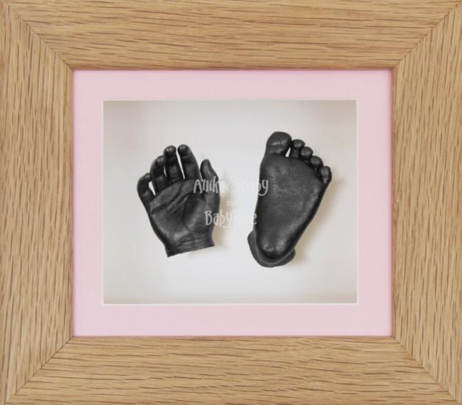 Baby Casting Kit Solid Oak Frame Pink White Display Pewter paint