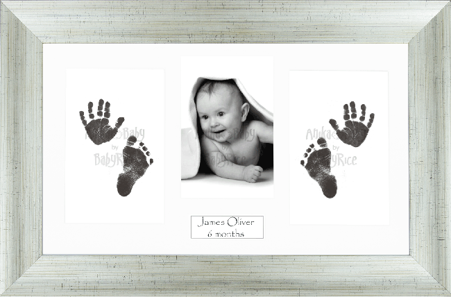 BabyRice Baby Hand & Footprints Kit, Inkless Prints, Antique Silver Frame