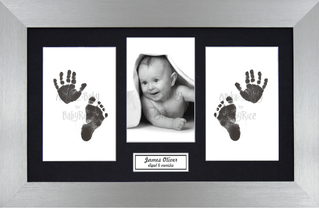 BabyRice Baby Hand & Footprints Kit, Inkless Prints, Pewter Frame