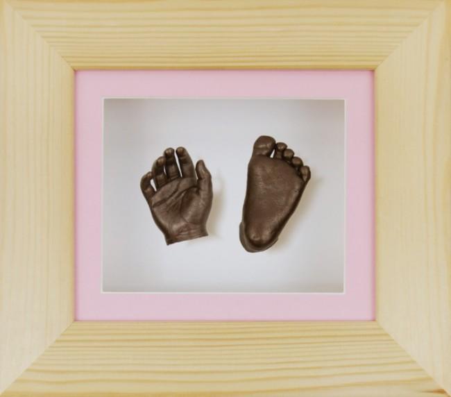 Baby Girl Casting Kit Wooden Frame Pink White Display Bronze