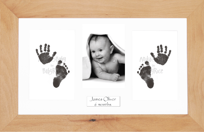 BabyRice Baby Hand & Footprints Kit, Inkless Prints, Beechwood Frame