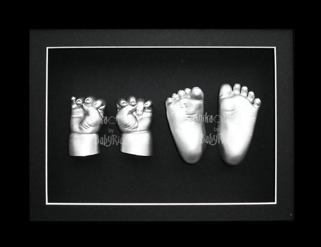 Large Baby Casting Kit, Black Frame, Silver Hand and Foot Casts