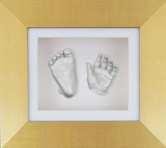 Gold Frame Baby Casting Kit White mount Silver Hand Foot Casts