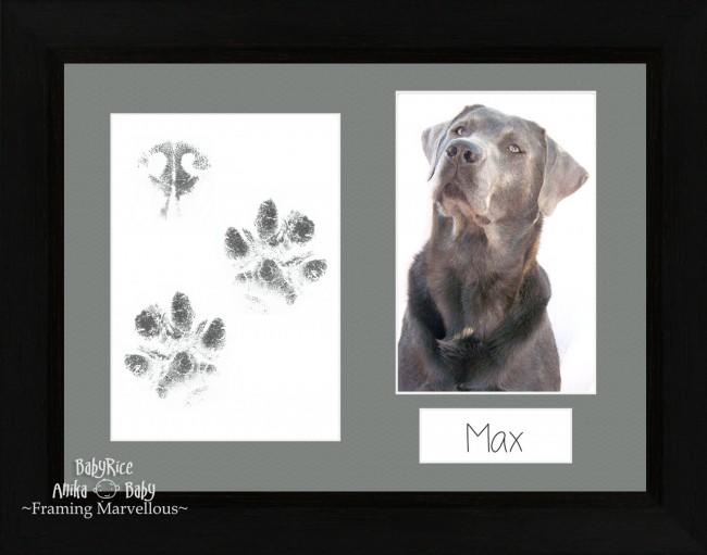 Pet Paw Prints Kit with Black woodgrain Wooden Frame Grey Insert