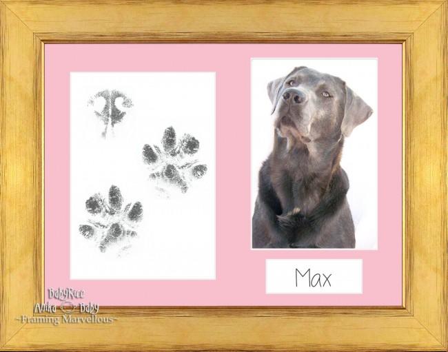 Pet Paw Prints Kit with Gold Wooden Frame Pink Insert