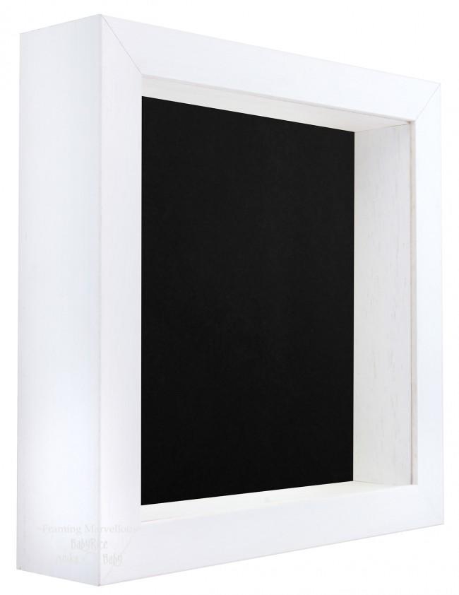 White Shadow Box Deep Display 3D Wooden Frame Square Heart Black Back Only