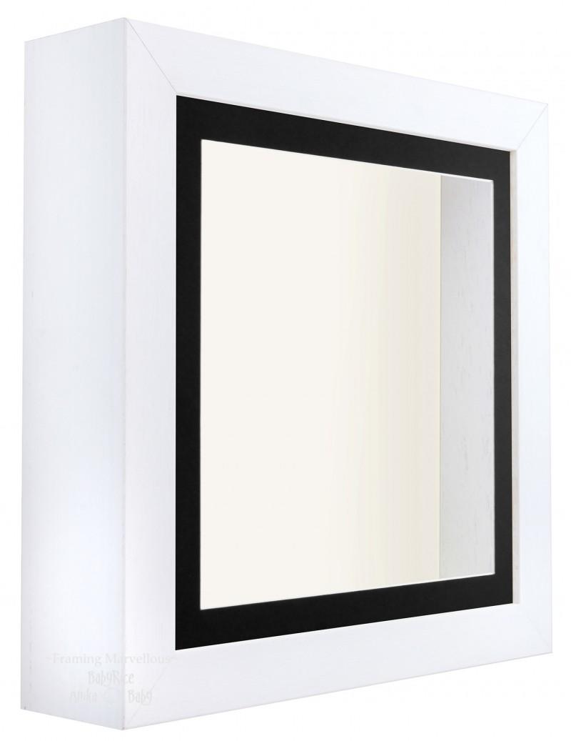 White Shadow Box Deep Display 3D Wooden Frame Square Black Front / Cream Back